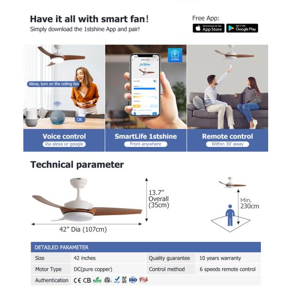 Elegante ventilador de techo de 3 cuchillas con luz LED integrada Diseño moderno y elegante
