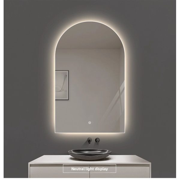 French Arch Smart Bathroom Mirror LED Light Anti-Fog Modern Nordic Style Wall-Mounted Vanity Mirror Touch Switch Irregular Shape
