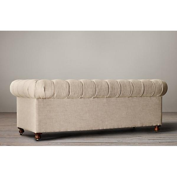Button tufted french living room sofa event linen fabric wing sofa long back upholstered sofa with armrest