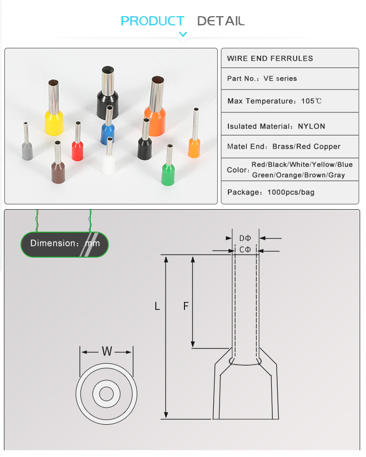 Ferrules конца провода ассортимента ² VE2508 2.5mm омедняют для того чтобы гофрировать наконечник шнура изолированный соединителем