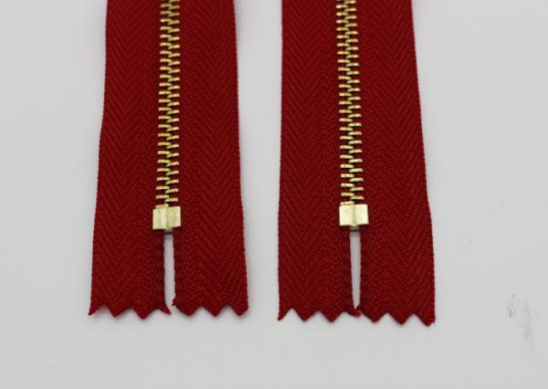 Red Tape Pants Leather Jacket Gold Zipper , Polyester Tape Two Way Separating Zipper