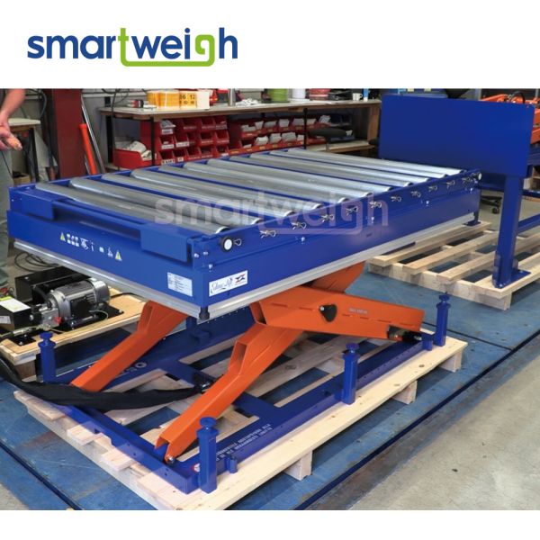 Heavy Duty Hydraulic Stationary Scissor Lift Platform With Weighing And Roller Conveyor Transfer System