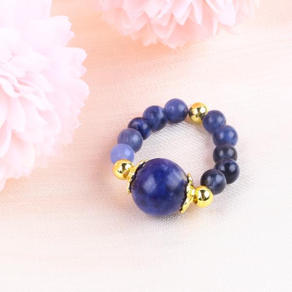 Естественный кристалл 4 мм Синий содалит Медь Золотовалочное эластичное кольцо для драгоценностей