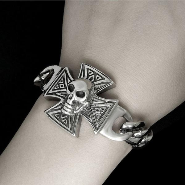 Gothic Skull Cross Stainless Steel Id Bracelet for Men Vintage Old Metal Finishing (JCE456)