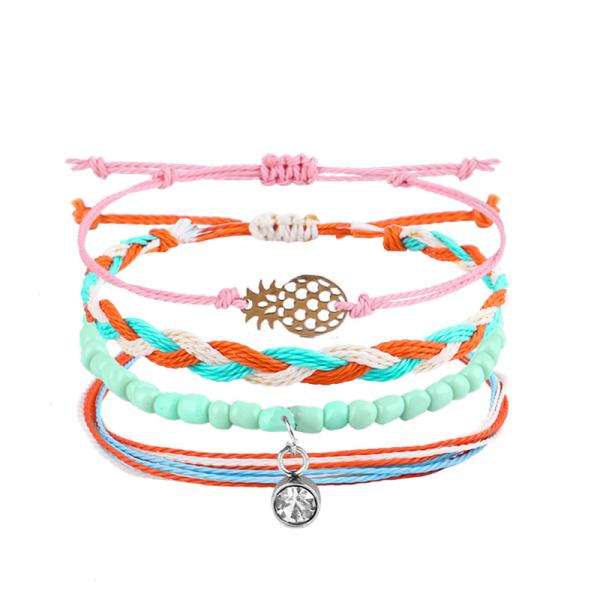 Mix Color Wax Thread Bracelet Handmade Bohemian Daisy Sunflower Turtle Shell Bracelet