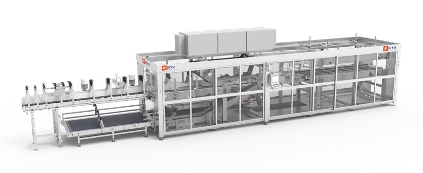 Medium-speed narrow-edge carton wrapping machine SPCWM.NA1K (vertical feeder - widened frame)