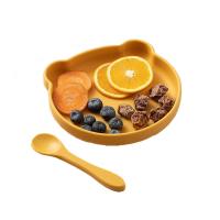 Cartoon Personalised Silicone Childrens Plates Spoons Set 220 Gram With Size Is 18*18*4cm And Weight Is 220 Gram