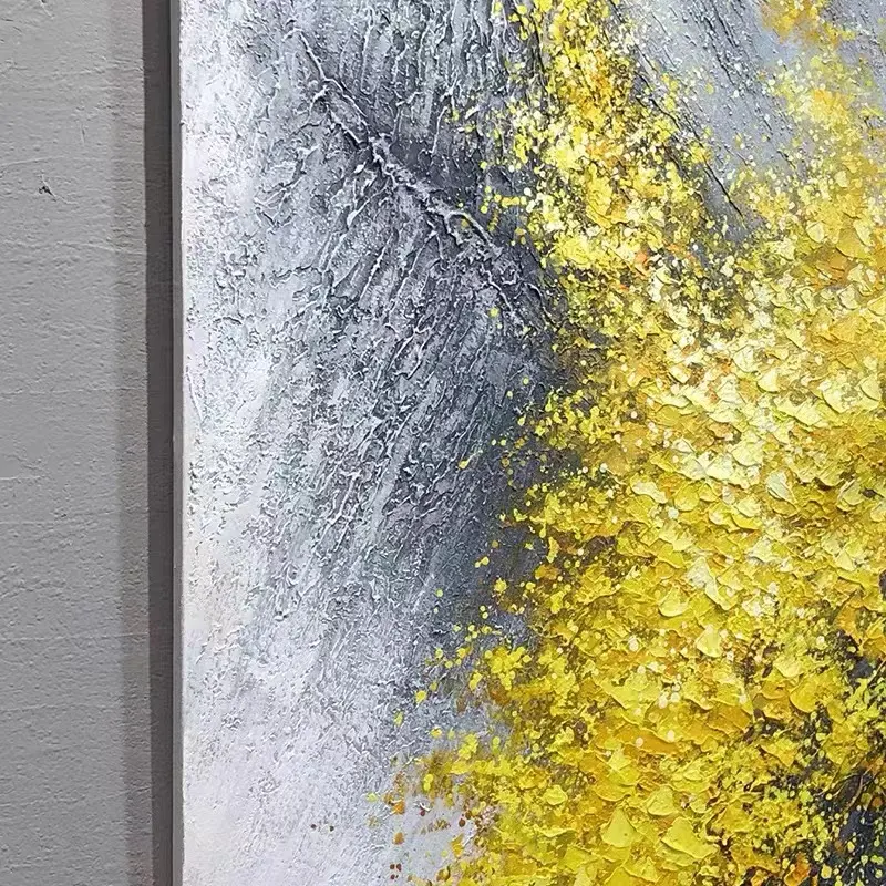 Modern Handpainted Oil Painting On Canvas Abstract Landscape Fortune Golden Leaf Texture Art