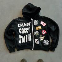 T-shirt à capuche en coton poids lourd avec boîte et patch de détresse