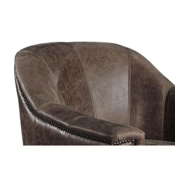 Home Grey Leather Leisure Armchair With Handwork Brasss Nail Heads Decor
