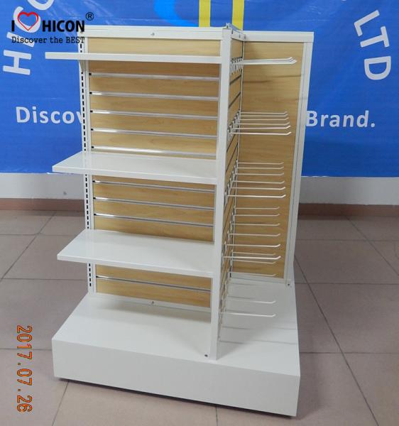 Wooden Clothing Store Fixtures Metal 4-Way Garment Shop Display Racks Floor Standing