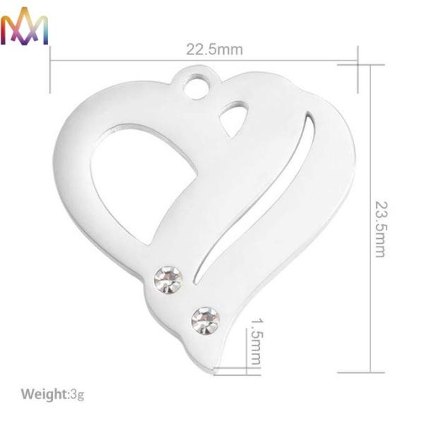 22.5x23.5mm отполированный шкентель сердца нержавеющей стали неубедительный