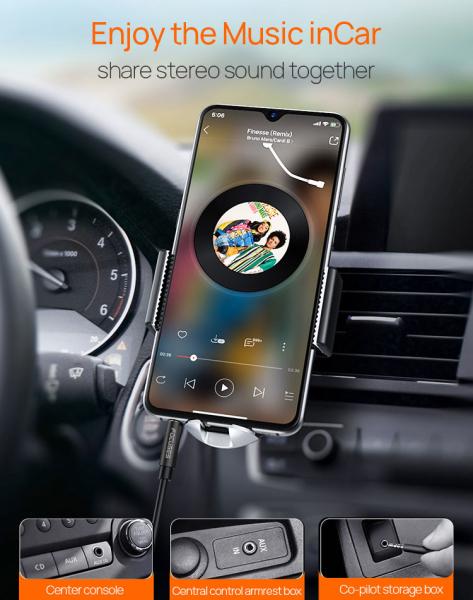 FCC Beveled Stepdown Male To Male Stereo Audio Aux Cable For Cellphone