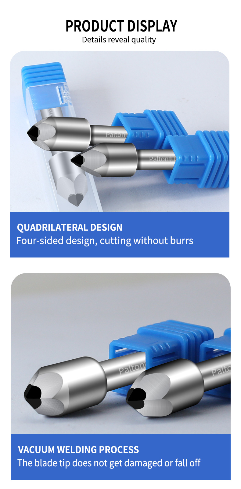 Palton 10 mm PCD Stone 4F Carving Knife, Wear‑Resistant CNC Milling Tool for Tombstone Lettering