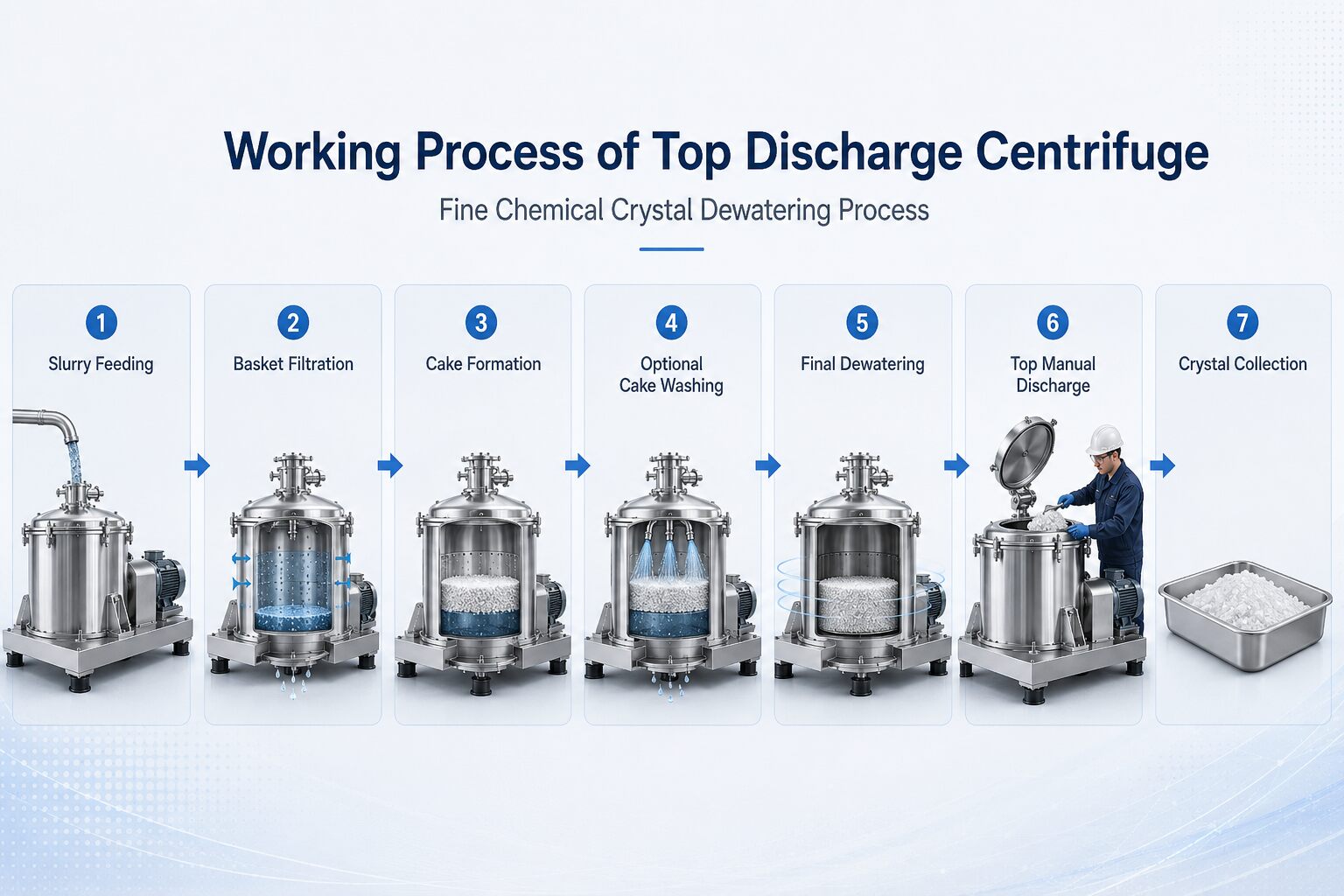 Fine Chemical Crystal Dewatering Top Discharge Centrifuge