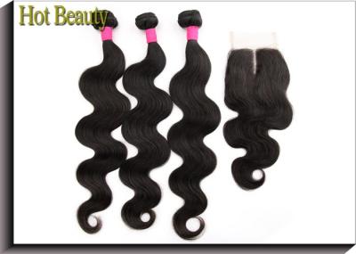 High Density Brazilian Hair Bundles With Closure Natural Black 1b#