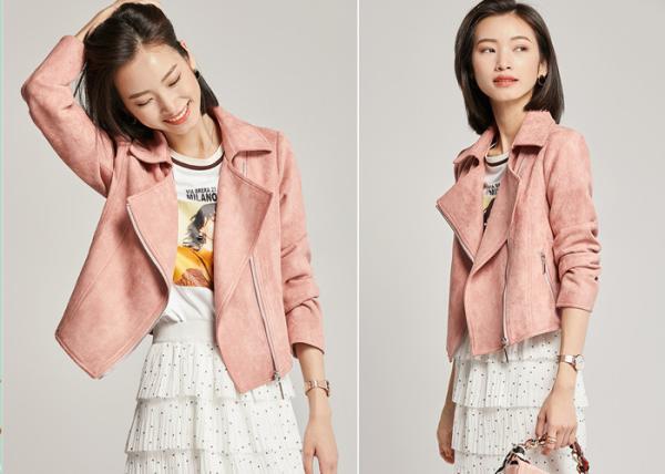 Olive & Pink Color Spring Women Ladies Pu Jacket With Zip Through