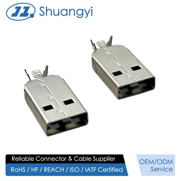 USB 2.0 AM Connector 2-Piece Nickel-Plated Housing | Wire Cable Electrical Terminal Connector for Customization & Power Transmission