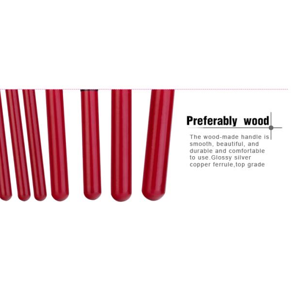 11 Pcs Synthetic Hair Red Natural Makeup Brush Set With Aluminum Ferrule