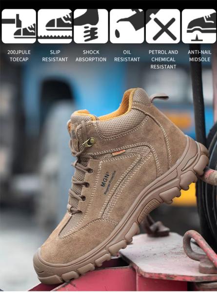 Des chaussures de sécurité confortables en acier pour hommes et des bottes de travail brunes avec plaque de kevlar