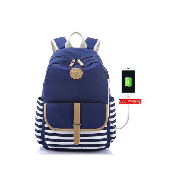 USB Charge Stripe Children School Bag