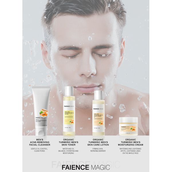 FM OEM Organic Tumeric Man's Skincare Set Wtih Tumeric Extract Whitening Moisturizing Shrink Pores Oil-controlling for Home Use