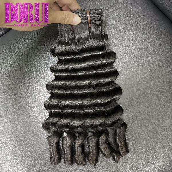 Egg Natural Curly Hair Extensions , Double Drawn Hair Weft Funmi Natural Color