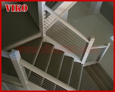 Steel Cable Stair VK80SC   Aluminum  Carbon Steel Powder-coate Treed Beech Wooden  Handrail 304 Stainless Steel  Glass