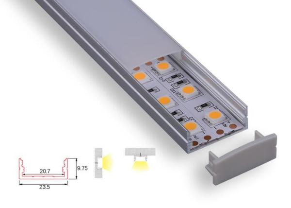 Transparent Pc Led Strip Light Aluminum Channel , 23.5mm Led Strip Light Profile