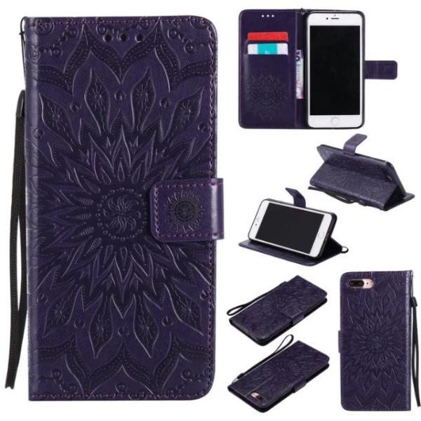 iPhone Leather Protective Folio Magnetic Kickstand Cover Mobile Phone Case with Sunflower Embossed