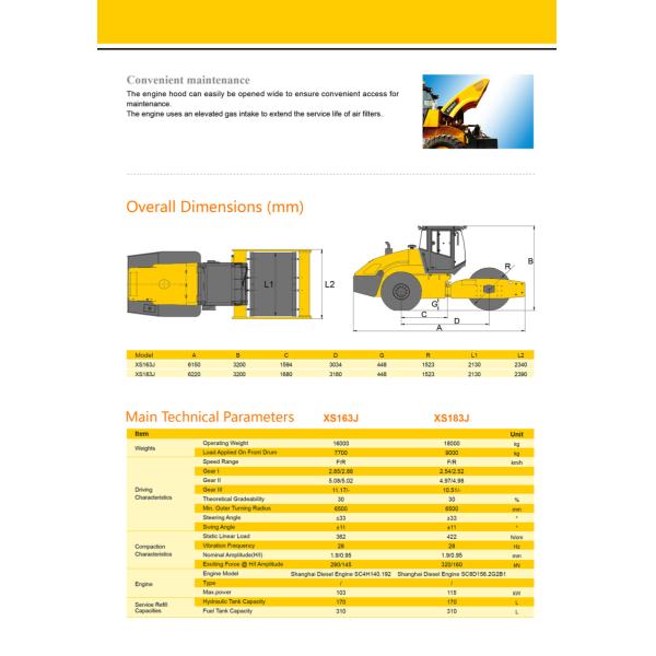16t Earth Roller Compactor Machine / Yellow Road Maintenance Equipment