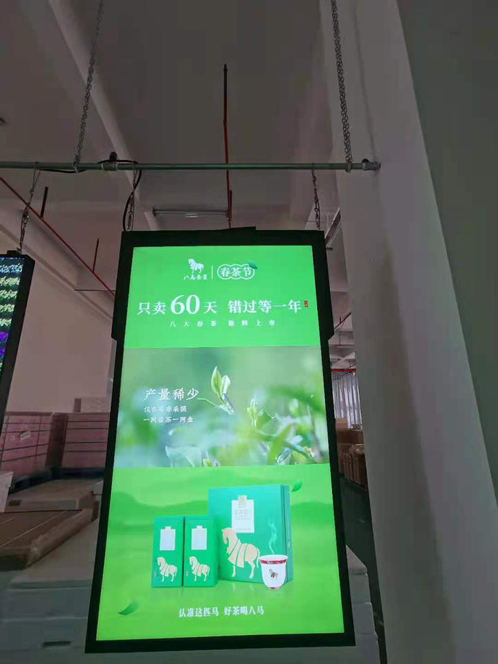 Вися двойник Signage дисплея окна LCD встал на сторону для крытой рекламы магазина