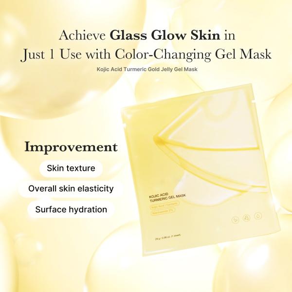 Acido cúrcuma Oro / rosa colágeno Gel facial Máscara de tono de piel uniforme Hidrato profundo durante la noche Hoja facial máscara para la piel de cristal brillante