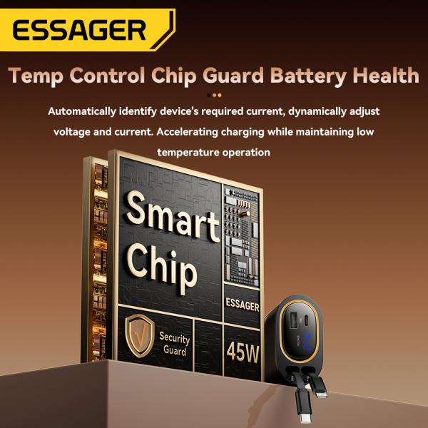 ESSAGER SHE-6001 45W PD 30W Car Charger with Fast USB C Lighting Cable Aluminium Alloy PC Material