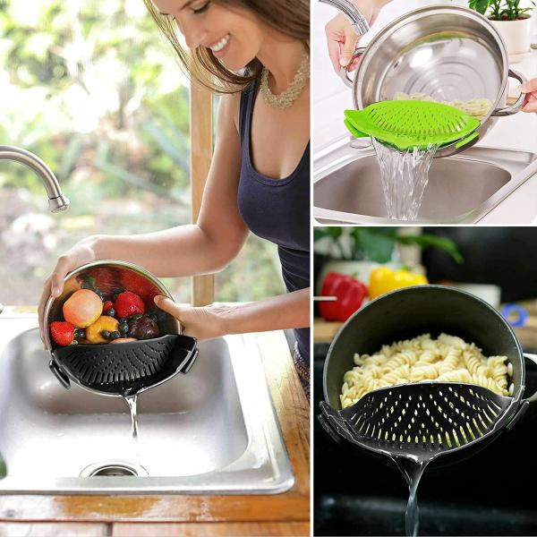 BPA Free Silicone Clip On Strainer For All Pots And Pans Pasta Strainer Clip On Food Strainer For Meat Vegetables Fruit