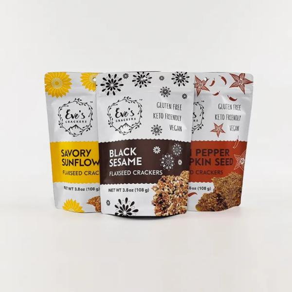 Custom Printed 100g 250g 500g Stand Up Pouch Flaxseed Crackers Smell Proof Zipper Food Packaging Bags