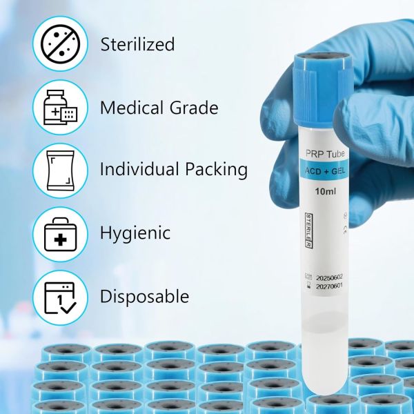 50-Pack 10ml PRP Gel Tubes with ACD Anticoagulant – Sterile Vacuum Tubes for PRP Separation