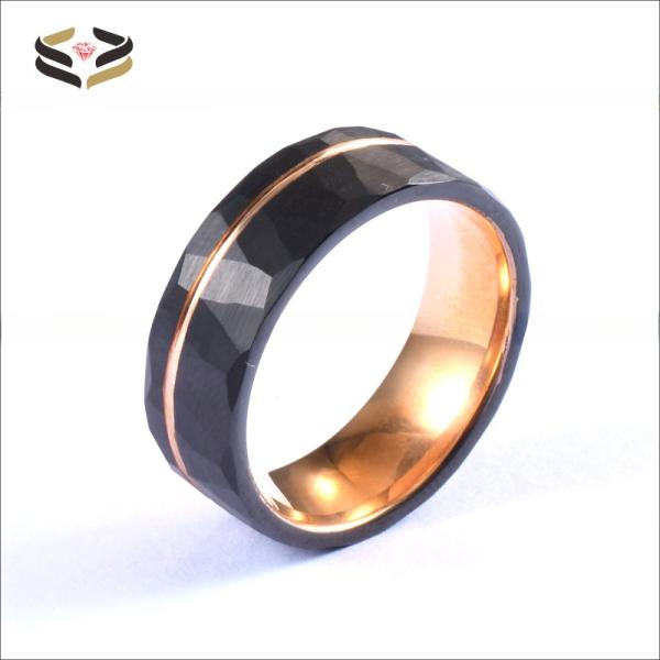 Dome Edges Tungsten Wedding Band 8mm Geometric Black And Rose Gold Plated