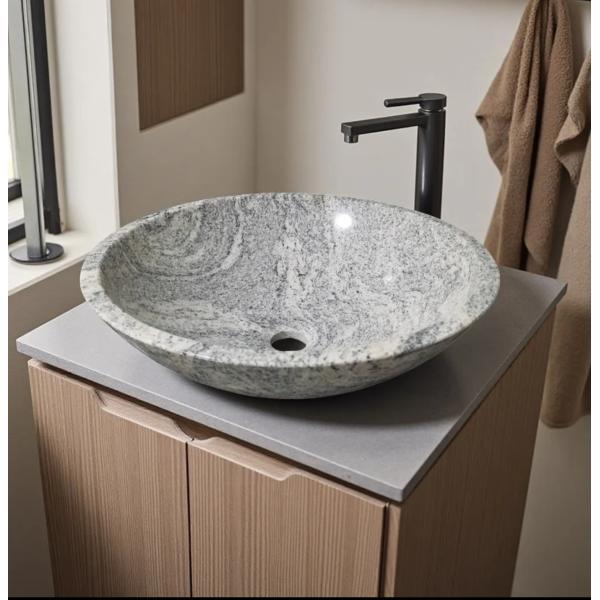 Vasque de salle de bain en granit Wave Sand - L'art de la nature avec des veines grises pour une décoration de salle de bain luxueuse