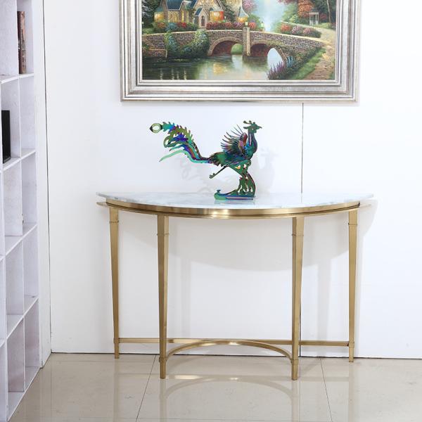 Contemporary Gold Stainless Steel Frame Marble Top Demilune Console table Hallway table