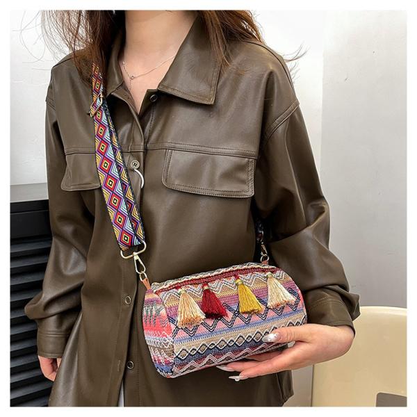 FASHION CHINESE NATIONAL STYLE WIDE SHOULDER STRAP PILLOW BAG CROSSBODY BAG STRIPED SHOULDER BAG WOMEN'S BAG