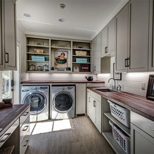 Customized Solid Dark Grey Bathroom Cabinet Shaker Washing Machine Cabinet