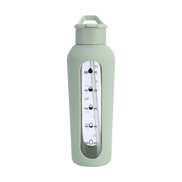 Outdoor Sport Glass Water Bottles With Silicone Cover And Straw