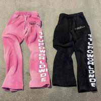 Calças de sucesso de uso personalizado Calças descontraídas Calças de sol desbotadas Impressão em borracha Corte de botas Lavar ácido Calças de sucesso de uso personalizado