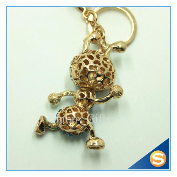 Customized Gold Plated Insect Keyring Blue And Red Ant Rhinestone Crystal Metal Key Chain