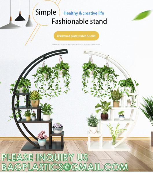 Metal Plant Stand Creative Half Moon Shape Ladder Flower Pot Stand Rack for Home Patio Lawn Garden Balcony Holder