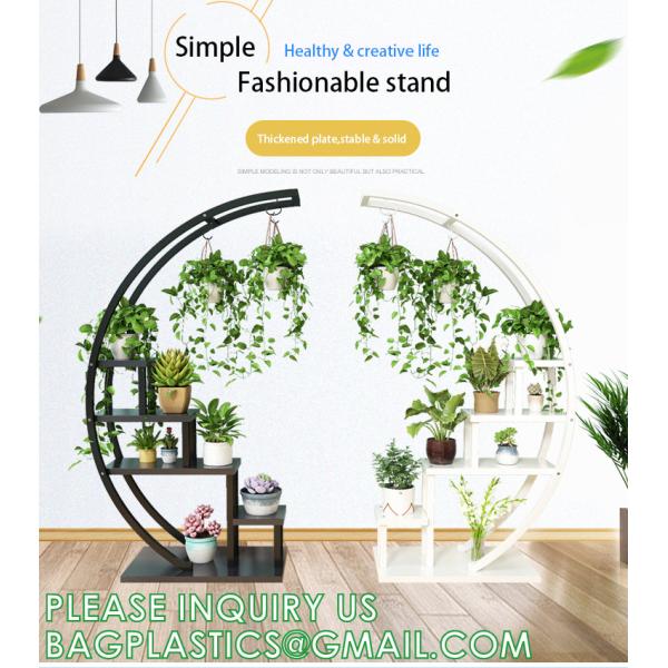 Metal Plant Stand Creative Half Moon Shape Ladder Flower Pot Stand Rack for Home Patio Lawn Garden Balcony Holder