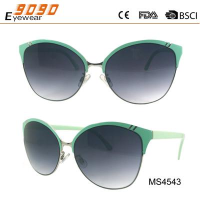 Cat Eye Mirrored Flat Lenses Street Fashion Metal Frame Women Sunglasses