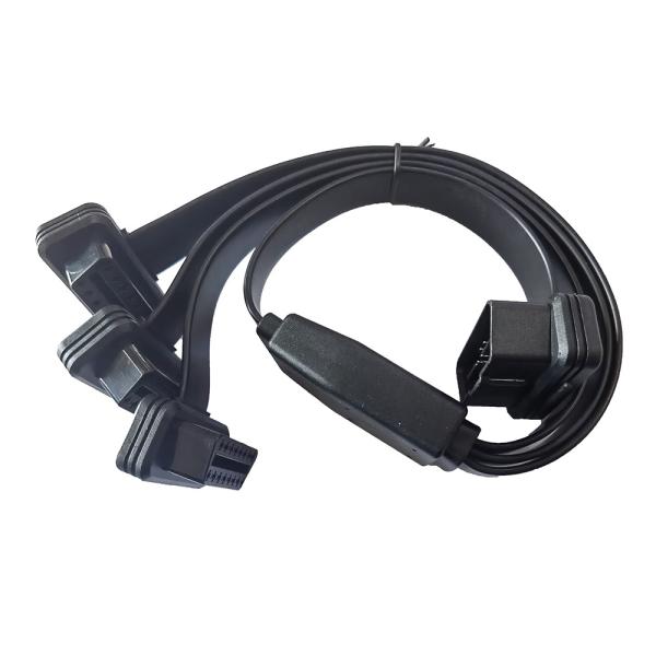 Flat OBD2 Y Cable16 Pin 1 Male To 3 Female For Car Diagnostic