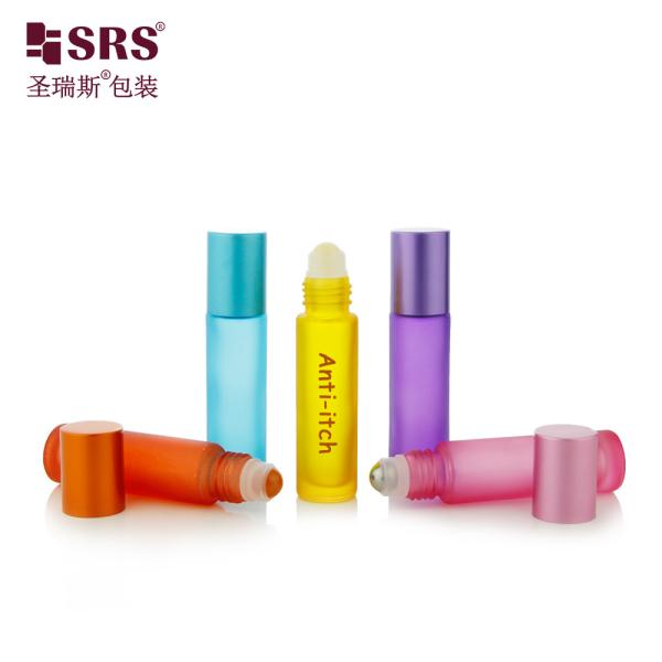 BLPM-10ml Manufacture Rainbow Colored Customization Options Surface Frosted Handling Empty Glass Roller Bottle 10ml With jade ball For Anti Itch Perfume Oil